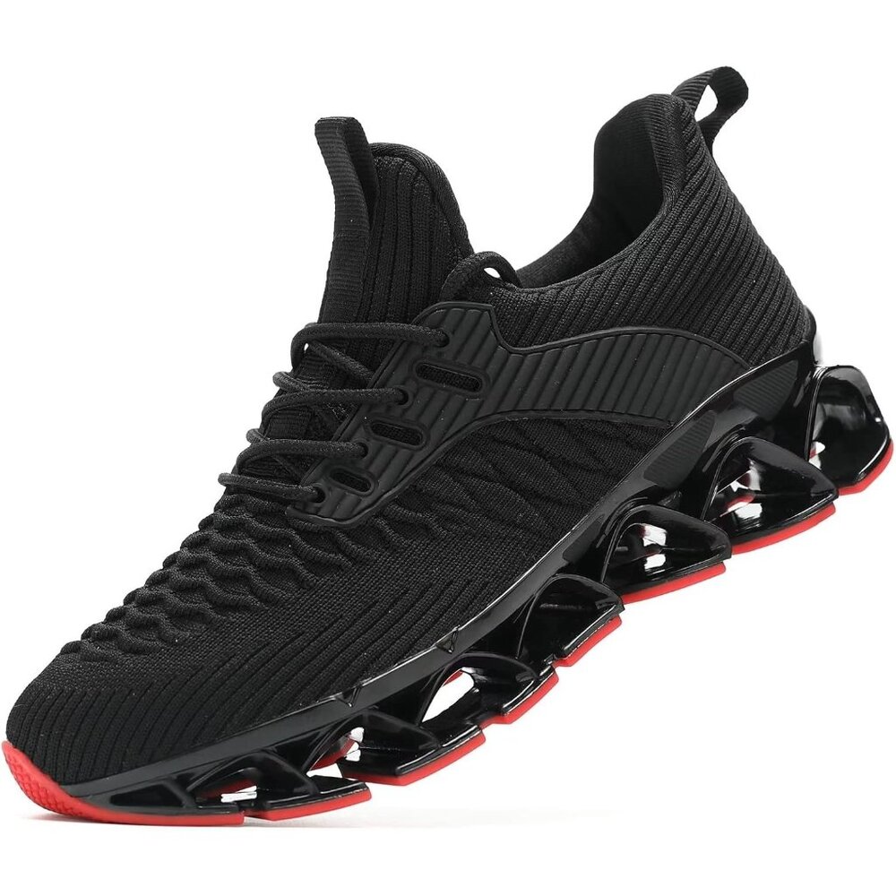 Women's Black Red Slip on Walking Running Shoes Blade Tennis Casual Sneakers